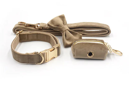Nude Love Velvet Dog Bow Tie Collar with Rope