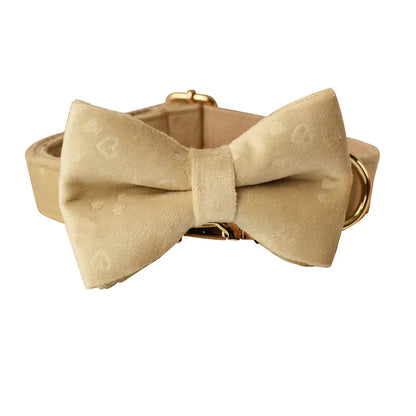 Nude Love Velvet Dog Bow Tie Collar with Rope